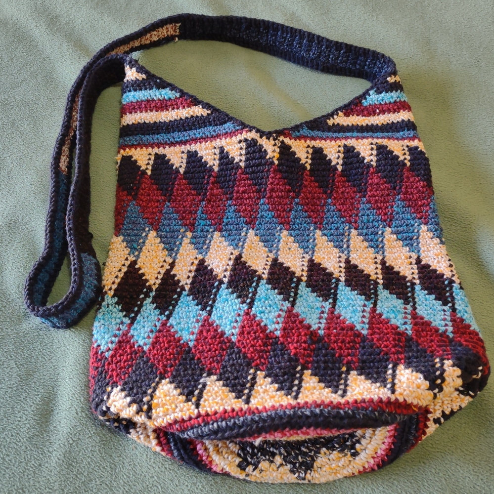 Crocheted multicolored tote